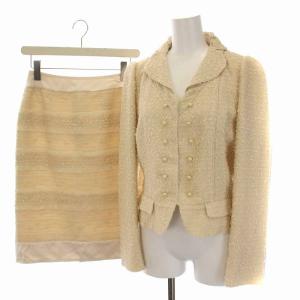 スーツ セットアップ 上下 ツイード ジャケット スカート ひざ丈 38 S ベージュ
