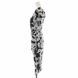 DIANE von FURSTENBERG タイトワンピース ひざ丈 カシュクール チェーン柄 長袖 2 M 黒 ブラック 白 ホワイト