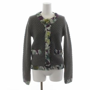 カーディガン ニットジャケット 花柄 ウール 長袖 38 S グレー
