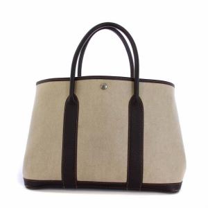 HERMES ガーデンパーティMM トワルアッシュ トートバッグ ベージュ ブラウン F刻印