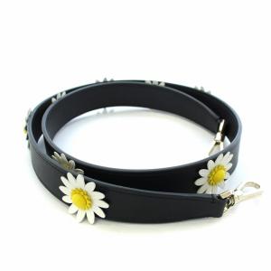 ショルダーストラップ フラワー レザー 黒 ブラック