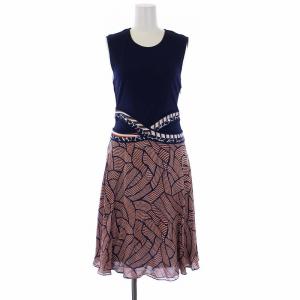 ノースリーブワンピース ひざ丈 フレア 切替 2 S 紺 ネイビー