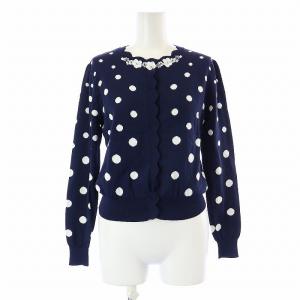 20SS カーディガン ニット 長袖 ビーズ ドット F 紺 ネイビー