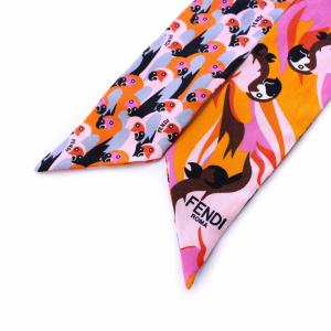 FENDI ラッピーシルクバンドゥ リバーシブル スカーフ 総柄 120×5cm マルチカラー FXT011 A7OF