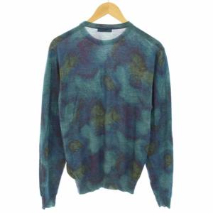 ETRO 近年モデル ニット セーター クルーネック 長袖 ペイズリー柄 ウール 絹混 シルク混 カシミヤ混 L 青 ブルー 紫 パープル