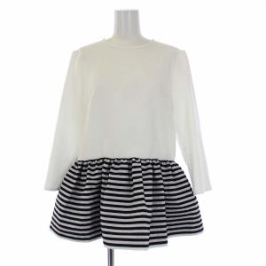 PEPLUM TEE ペプラムカットソー 七分袖 ボーダー 切替 38 M 白 ホワイト BD2021H-3N-01