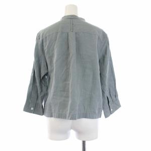 MARGARET HOWELL SHIRTING LINEN バンドカラーシャツ ブラウス 七分袖 2 M 緑 グリーン 578-1153012