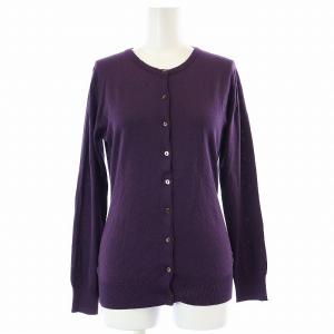カーディガン ニット 薄手 長袖 クルーネック コットン S 紫 パープル