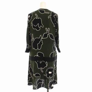 DIANE von FURSTENBERG ワンピース ひざ丈 総柄 シルク 七分袖 2 S カーキ 黒