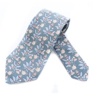 ヴィンテージ ネクタイ レギュラータイ 総柄 絹 シルク 水色 ライトブルー マルチカラー 7536IA OH