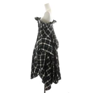 ENFOLD ワンピース ひざ丈 ベアトップ チェック柄 コットン 38 M 黒 ブラック 白 ホワイト
