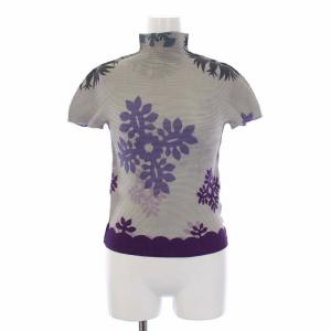 MI51FK415 花柄 結晶柄 ボックスプリーツ ワッフルプリーツ 半袖 総柄 グレー