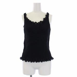 ノースリーブカットソー ボンボン ボックスプリーツ ワッフルプリーツブラック MI61FR208