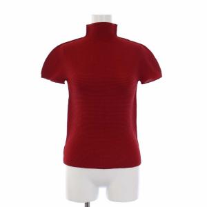 ハイネックカットソー 半袖 ボックスプリーツ ワッフルプリーツ 赤 レッド MI53FK405