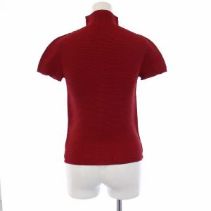 me ISSEY MIYAKE ハイネックカットソー 半袖 ボックスプリーツ ワッフルプリーツ 赤 レッド MI53FK405