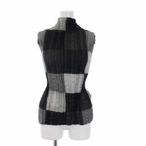 IM71-FJ940 プリーツカットソー ハイネック チェック L ブラック