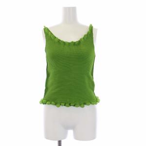 ボンボン 装飾付き ボックスプリーツ ワッフルプリーツ ノースリーブカットソー 緑 グリーン MI61FR208