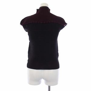 me ISSEY MIYAKE ノースリーブカットソー ハイネック フリル パイピング ボックスプリーツ ワッフルプリーツ 紫 黒 パープル ブラック MI43FK303