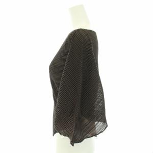 ISSEY MIYAKE カットソー ブラウス シャツ ボートネック 七分袖 ドルマンスリーブ プリーツ 2 M ブラウン