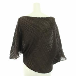 ISSEY MIYAKE カットソー ブラウス シャツ ボートネック 七分袖 ドルマンスリーブ プリーツ 2 M ブラウン