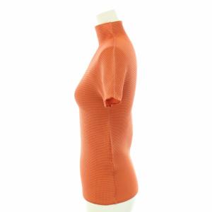 me ISSEY MIYAKE カットソー ブラウス ハイネック 半袖 ボックスプリーツ ワッフルプリーツ オレンジ