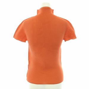 me ISSEY MIYAKE カットソー ブラウス ハイネック 半袖 ボックスプリーツ ワッフルプリーツ オレンジ