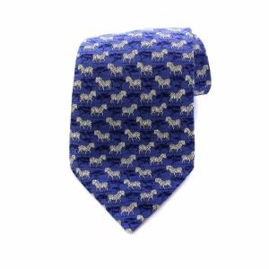 ネクタイシマウマ柄 総柄 絹 シルク100％ 青 ブルー