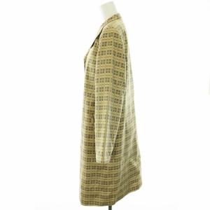 Leilian ORIGINAL ステンカラーコート チェック 絹 シルク ミドル 薄手 肩パッド入 11 L ベージュ 茶 ブラウン
