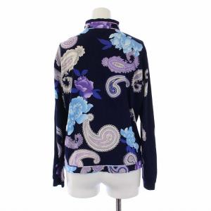LEONARD SPORT ブラウス シャツ 長袖 プルオーバー バンドカラー 花柄 ペイズリー柄 42 XL 大きいサイズ 紺 ネイビー