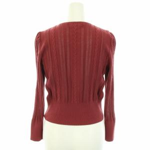 M'S GRACY 21SS ニットカーディガン ラウンドネック 長袖 フラワーモチーフ 38 M えんじ ダークレッド