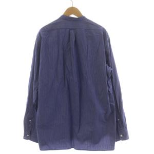 SHIPS IKE BEHAR タイプライター ストライプ バンドカラーシャツ カジュアルシャツ 長袖 L 青 ブルー 白 ホワイト 111-17-0077