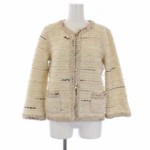 05A ノーカラージャケット ココボタン カシミヤ混 42 M ホワイト P26658V01976