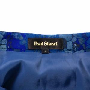 Paul Stuart マーブルパターンプリント タックスカート フレア ひざ丈 花柄 4 S 紺 ネイビー K1S24-113-28