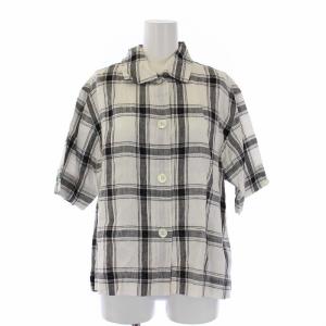 22SS LARGE CHECK LINEN ラージチェック リネン ブラウス シャツ 半袖 麻 1 S 白 黒 ホワイト