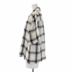 MARGARET HOWELL 22SS LARGE CHECK LINEN ラージチェック リネン ブラウス シャツ 半袖 麻 1 S 白 黒 ホワイト