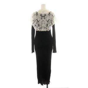 Ameri VINTAGE 22SS LACE COLLAR SET DRESS ワンピース ミモレ ロング 長袖 レース コットン つけ襟付き S 黒