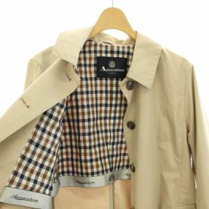 Aquascutum ログランショートステンカラーコート アウター 裏地ギンガムチェック 8 M ベージュ