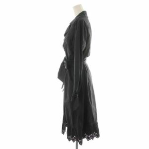 Leilian ORIGINAL ロングコート レース 切替 リボン 9 M 黒 ブラック