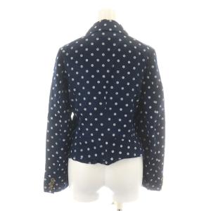 Tao ジャケット ブラウス 長袖 ラウンドカラー シングル 水玉 ドット サテン S 紺 ネイビー 白 ホワイト