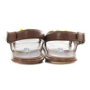 PRADA ストラップサンダル ラバー フラット フラワーモチーフ 38 25cm 茶 ブラウン