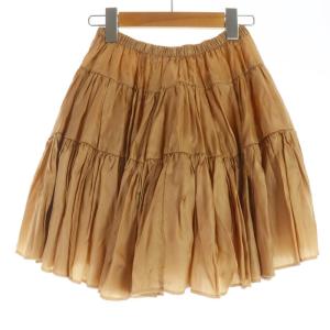 VALENTINO ギャザースカート フレア ミニ 裏地チュール S 茶 ブラウン
