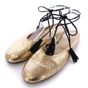 フラットシューズ バレエシューズ パンプス ミュール レースアップ タッセル 靴 シューズ 38 24-24.5cm ピンクゴールド