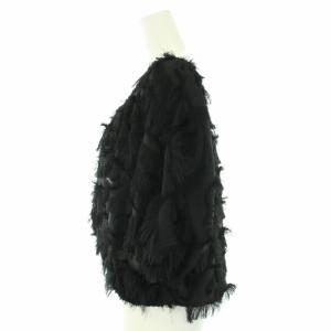 Diagram GRACE CONTINENTAL 19AW ノーカラーショートカーディガン ジップアップ オフショルダー 七分袖 フリンジ 36 S 黒 ブラック