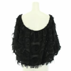 Diagram GRACE CONTINENTAL 19AW ノーカラーショートカーディガン ジップアップ オフショルダー 七分袖 フリンジ 36 S 黒 ブラック