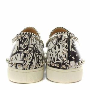 Christian Louboutin スリッポン レザー スタッズ グラフィット 23.5cm ホワイト