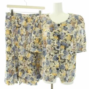 スーツ セットアップ 上下 ブラウス シャツ 半袖 シアー スカート ひざ丈 フレア 花柄 ヴィンテージ 13+ 大きいサイズ