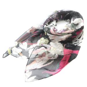 ストール マフラー 絹 シルク 総柄 花柄 アニマル シアー シースルー 黒 ブラック ピンク 白 ホワイト