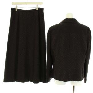 Leilian スーツ フォーマル セットアップ 上下 2点セット ジャケット ロングスカート ストライプ カシミヤ混 13+ XL 茶 ブラウン