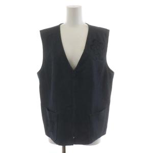 Leilian セットアップ 上下 ベスト ジレ フレアスカート ロング 花刺繍 麻混 リネン混 大きいサイズ 13+ XL 紺 ネイビー