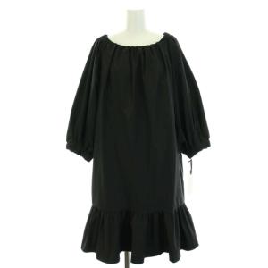 タグ付き タフタミニドレス ワンピース ギャザー フレア オフショルダー 2way バルーンスリーブ 七分袖 36 S 黒